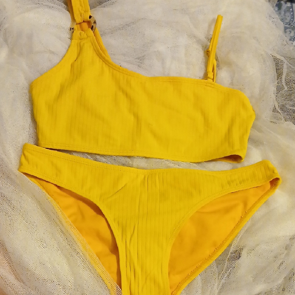 Vibrant Yellow Textured Bikini Swim Set